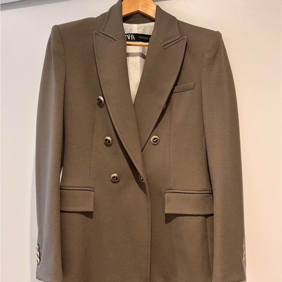 Olive green/Light khaki blazer with shoulder pads (XS) - Picture 2 of 5